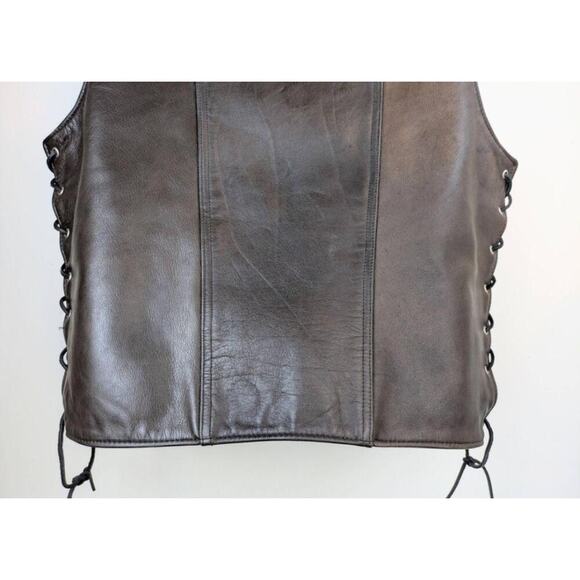 J Winter Leather Biker Vest Large Brown Western Yoke Lace Up Buffalo Snaps USA - Picture 7 of 12